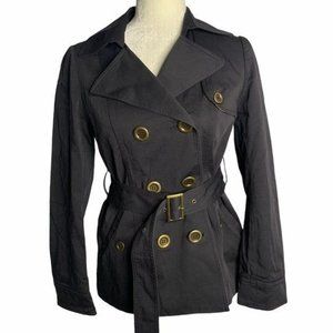 Luxury Japanese Brand Noue Rue Pea Coat S Black Belted Buttons Lined Pockets